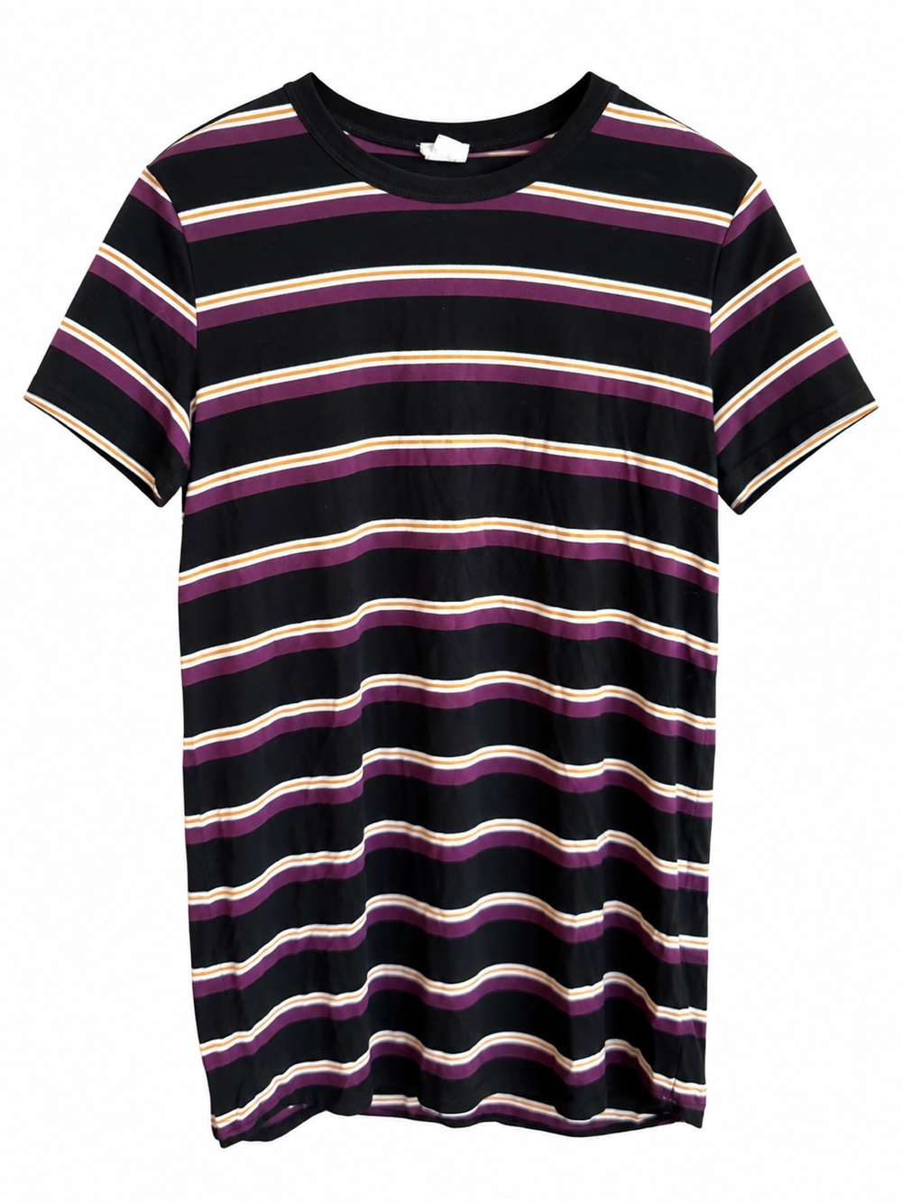 Garage Striped Short Sleeve T-Shirt Dress Size S Black Yellow Purple